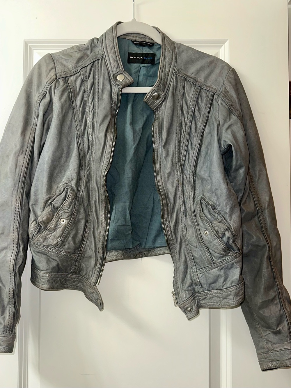 Grey Leather Biker Jacket